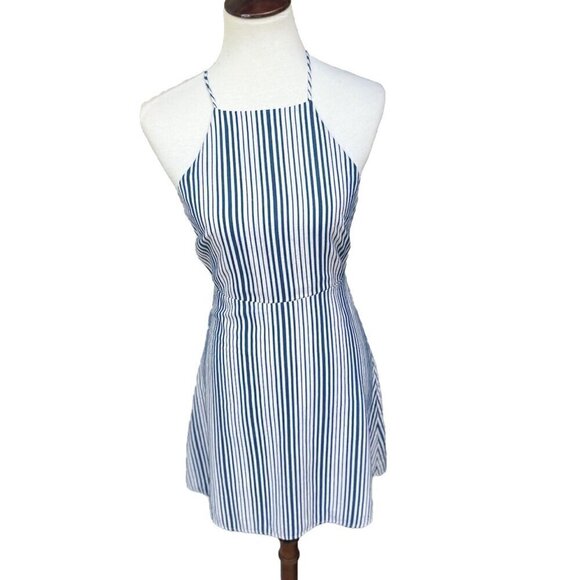 Lush Womens White Blue Striped Strappy Mini Dress Size S Preowned - Picture 7 of 12